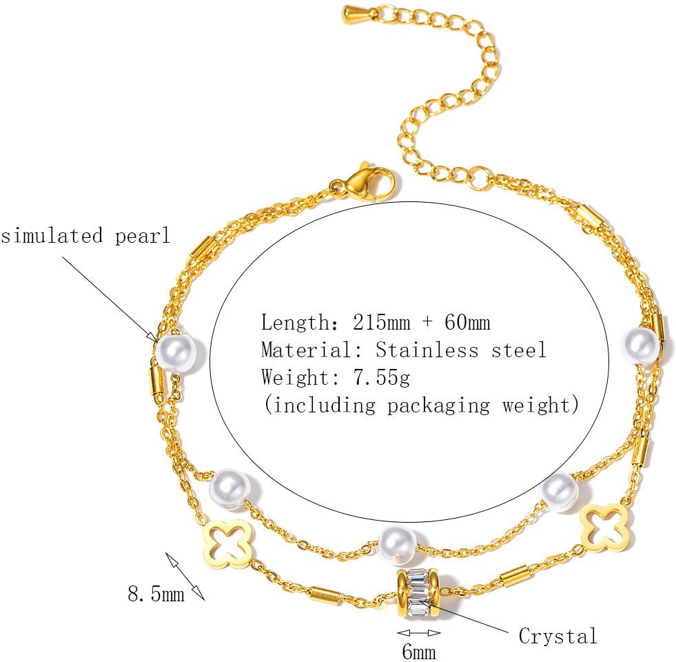 MYKI Gold-Plated Pearl & Clover Charm Bracelet(MKBRAD836G-SSYI)