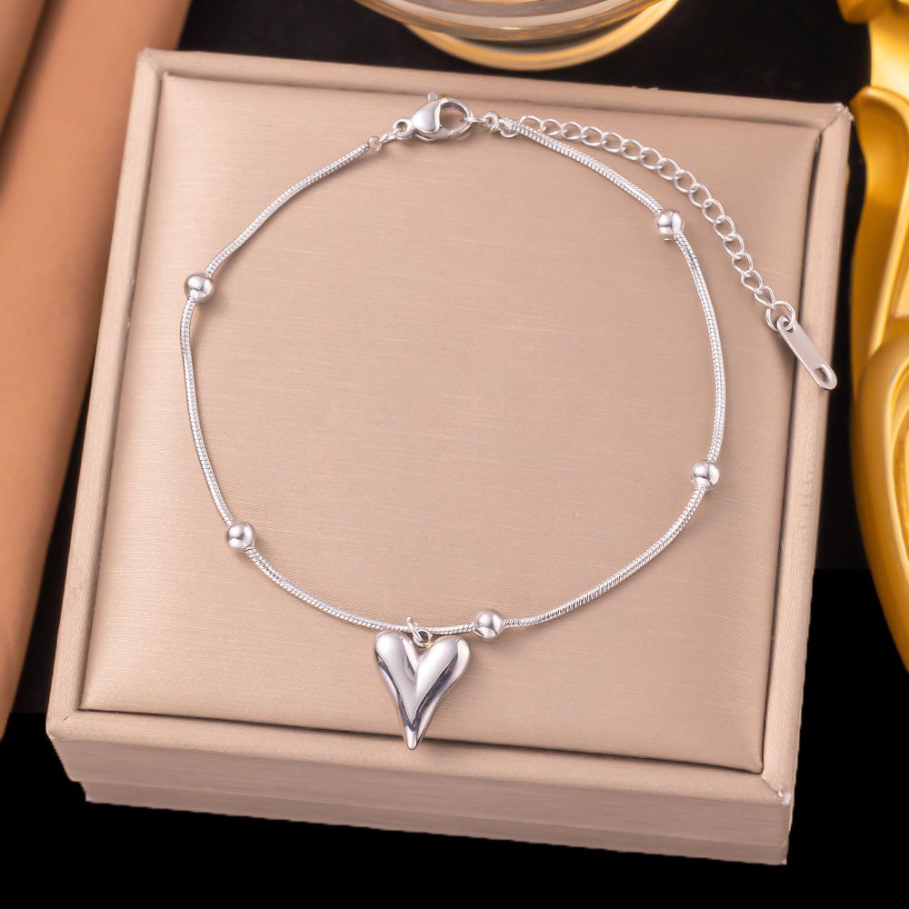 MYKI Silver-Plated Beaded Heart Pendant Bracelet(MKBRAD839S-SSYI)