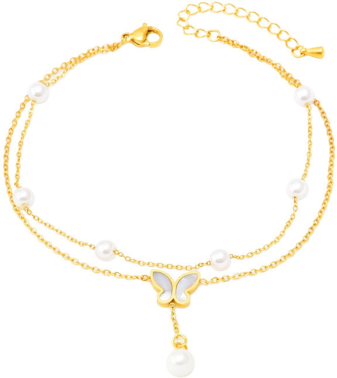 MYKI Gold-Plated Pearl & Butterfly Charm Bracelet(MKBRAD840G-SSYI)
