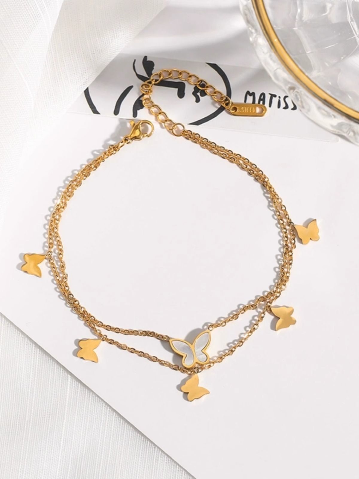 MYKI Gold-Plated Butterfly Charm Layered Bracelet(MKBRAD841G-SSYI)