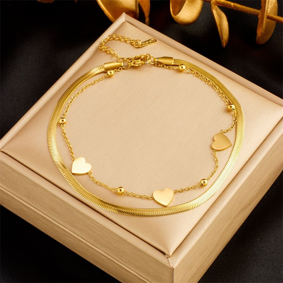 MYKI Gold-Plated Dual Heart Layered Bracelet(MKBRAD842G-SSYI)