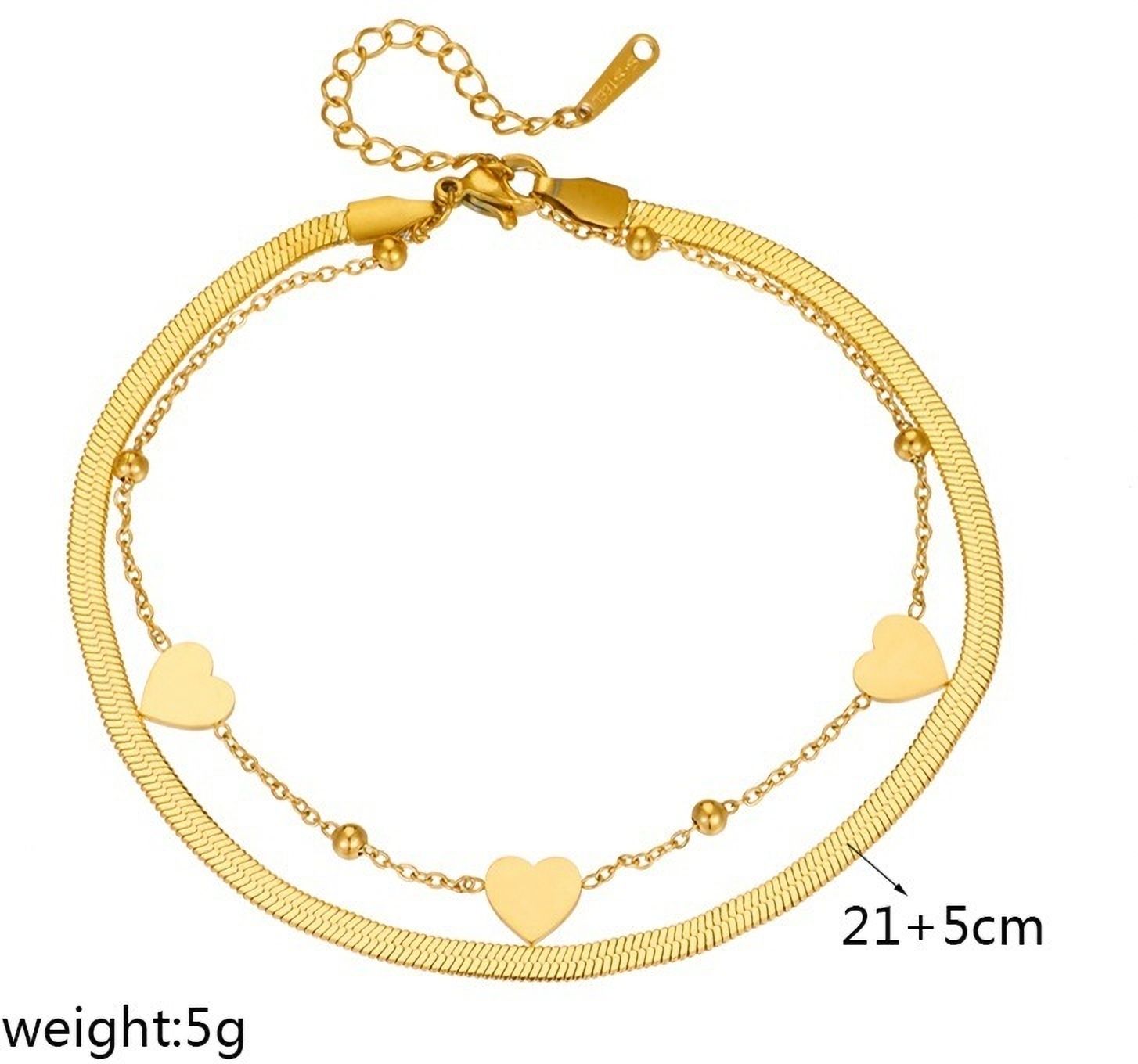 MYKI Gold-Plated Dual Heart Layered Bracelet(MKBRAD842G-SSYI)