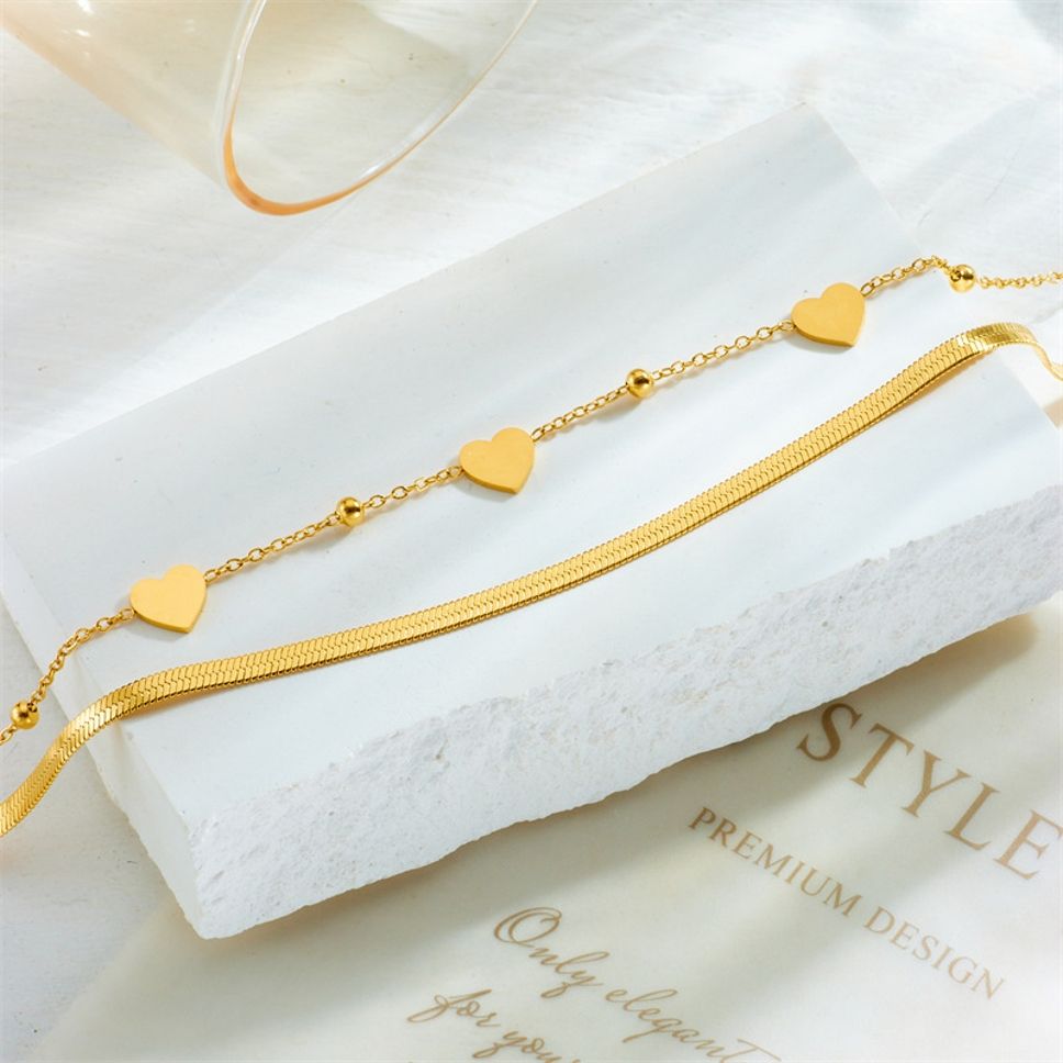 MYKI Gold-Plated Dual Heart Layered Bracelet(MKBRAD842G-SSYI)