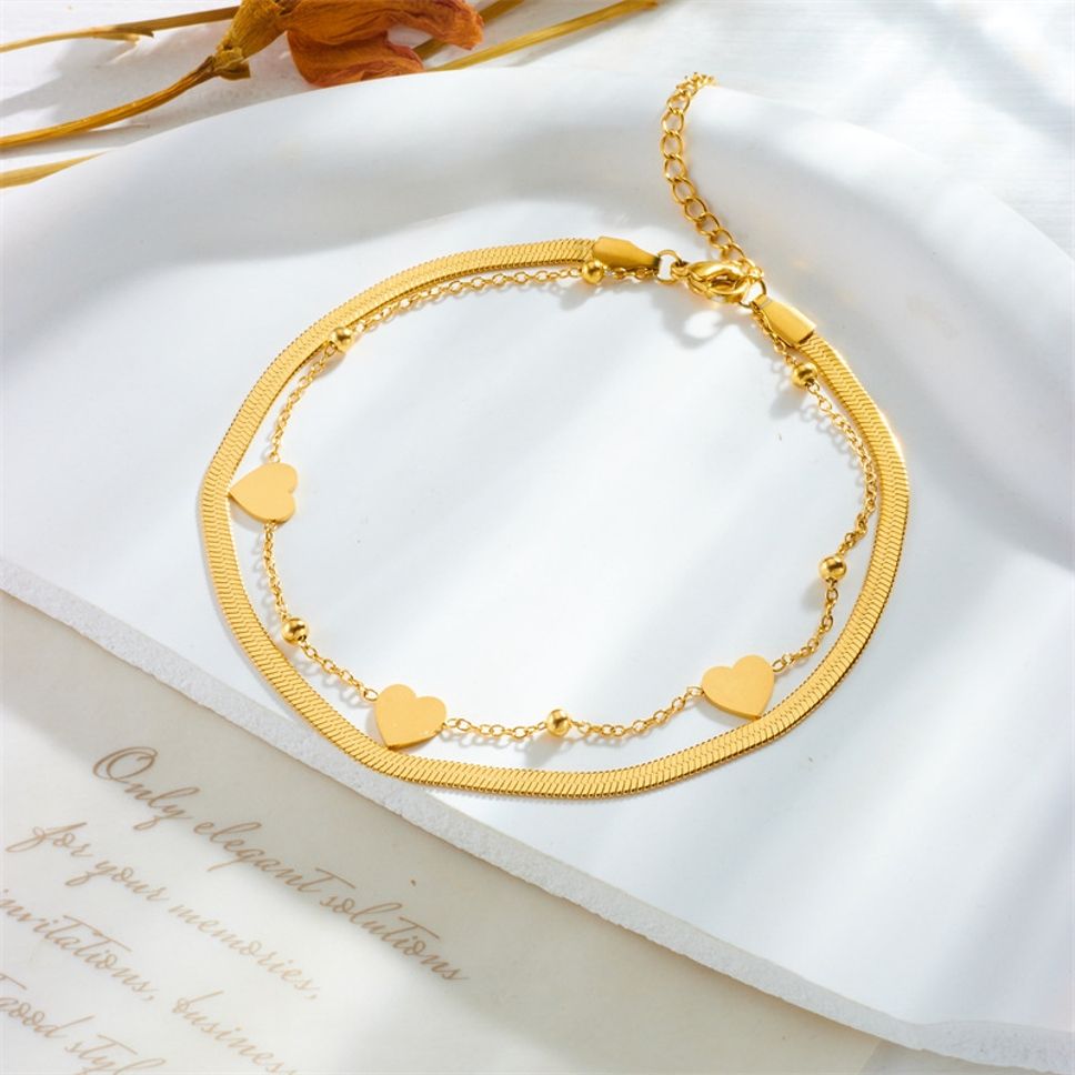 MYKI Gold-Plated Dual Heart Layered Bracelet(MKBRAD842G-SSYI)