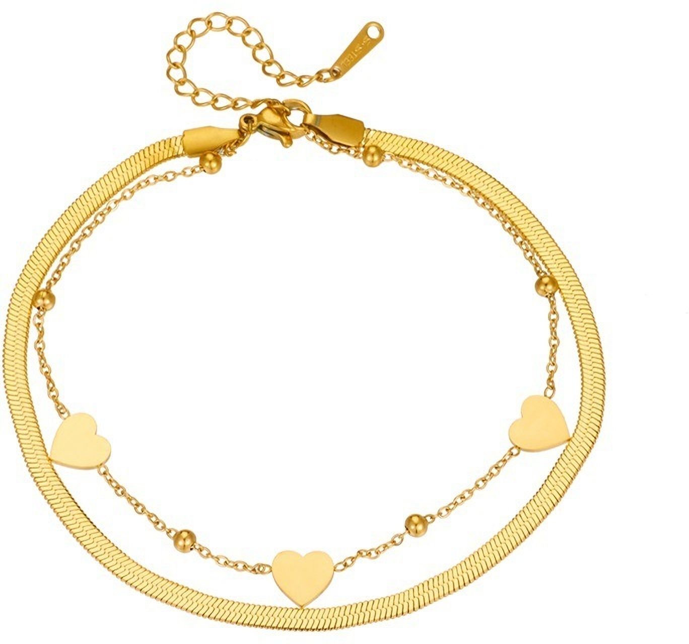 MYKI Gold-Plated Dual Heart Layered Bracelet(MKBRAD842G-SSYI)