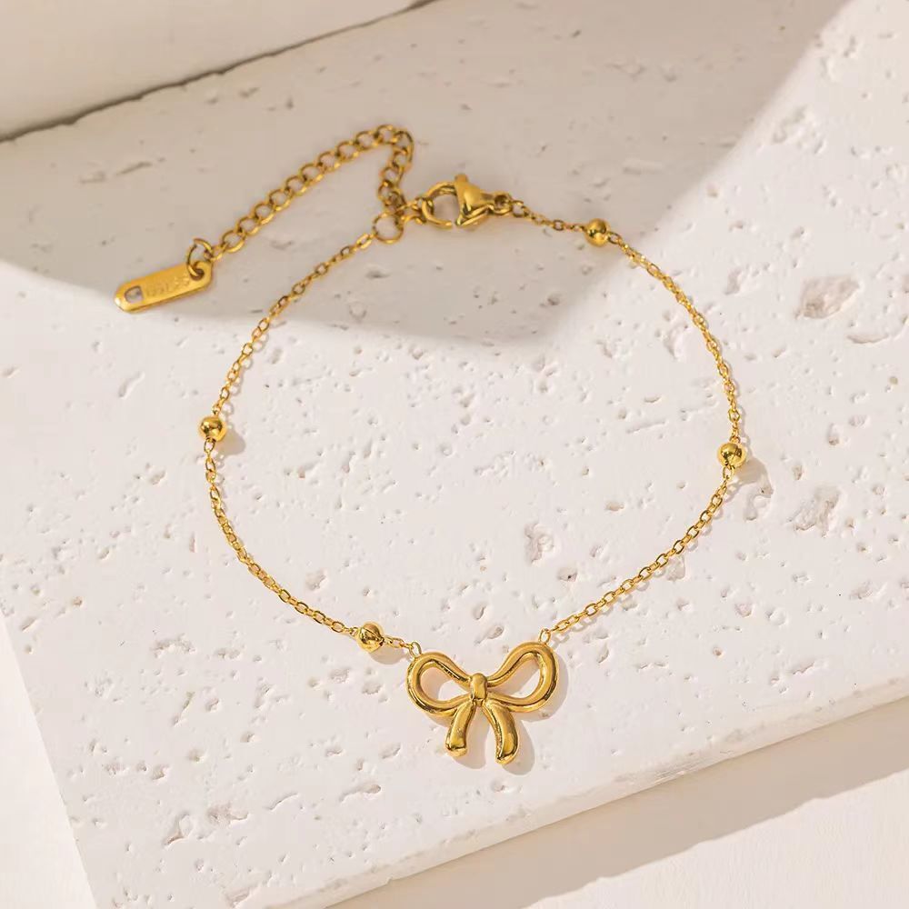 MYKI Gold-Plated Bow Charm Dainty Bracelet(MKBRAD843G-SSYI)