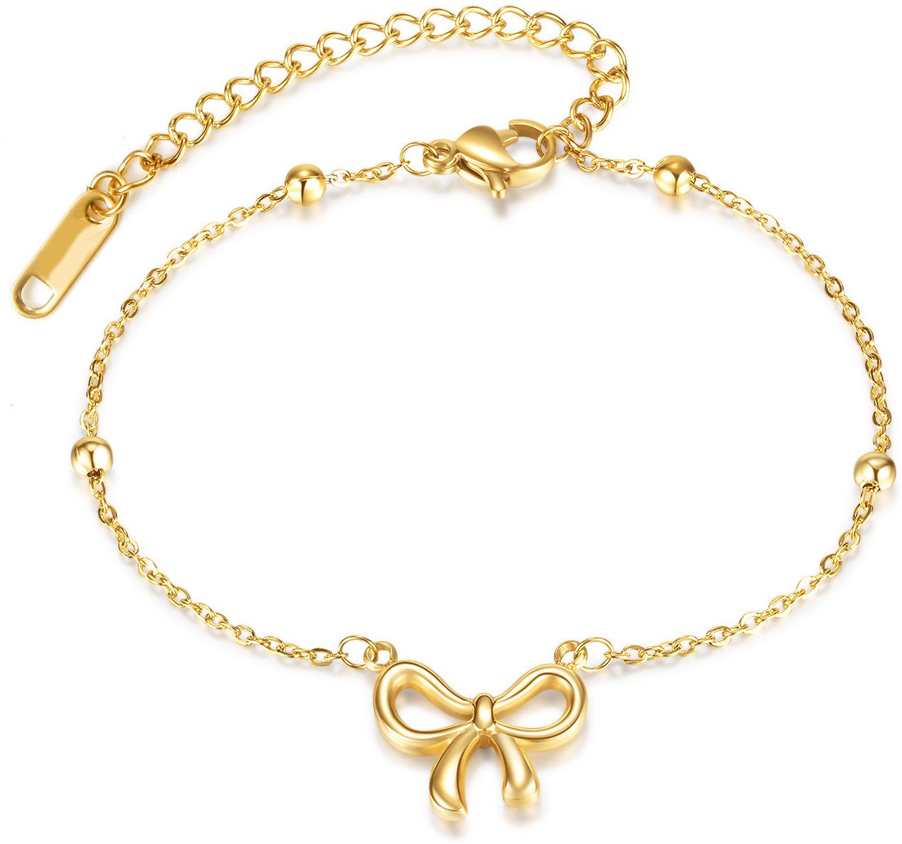 MYKI Gold-Plated Bow Charm Dainty Bracelet(MKBRAD843G-SSYI)