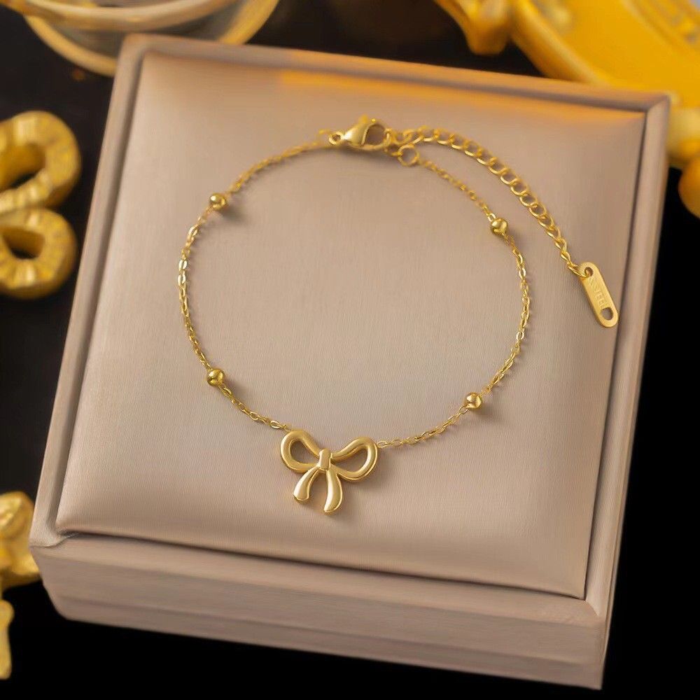 MYKI Gold-Plated Bow Charm Dainty Bracelet(MKBRAD843G-SSYI)
