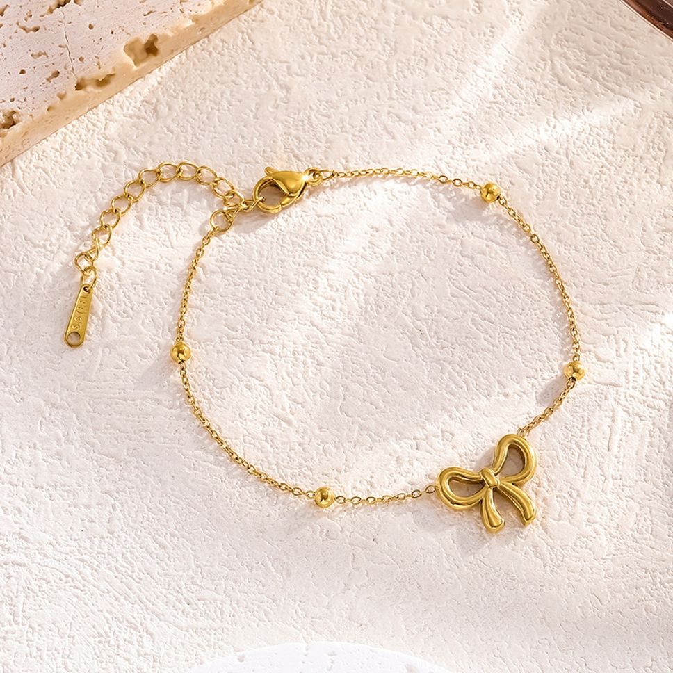 MYKI Gold-Plated Bow Charm Dainty Bracelet(MKBRAD843G-SSYI)