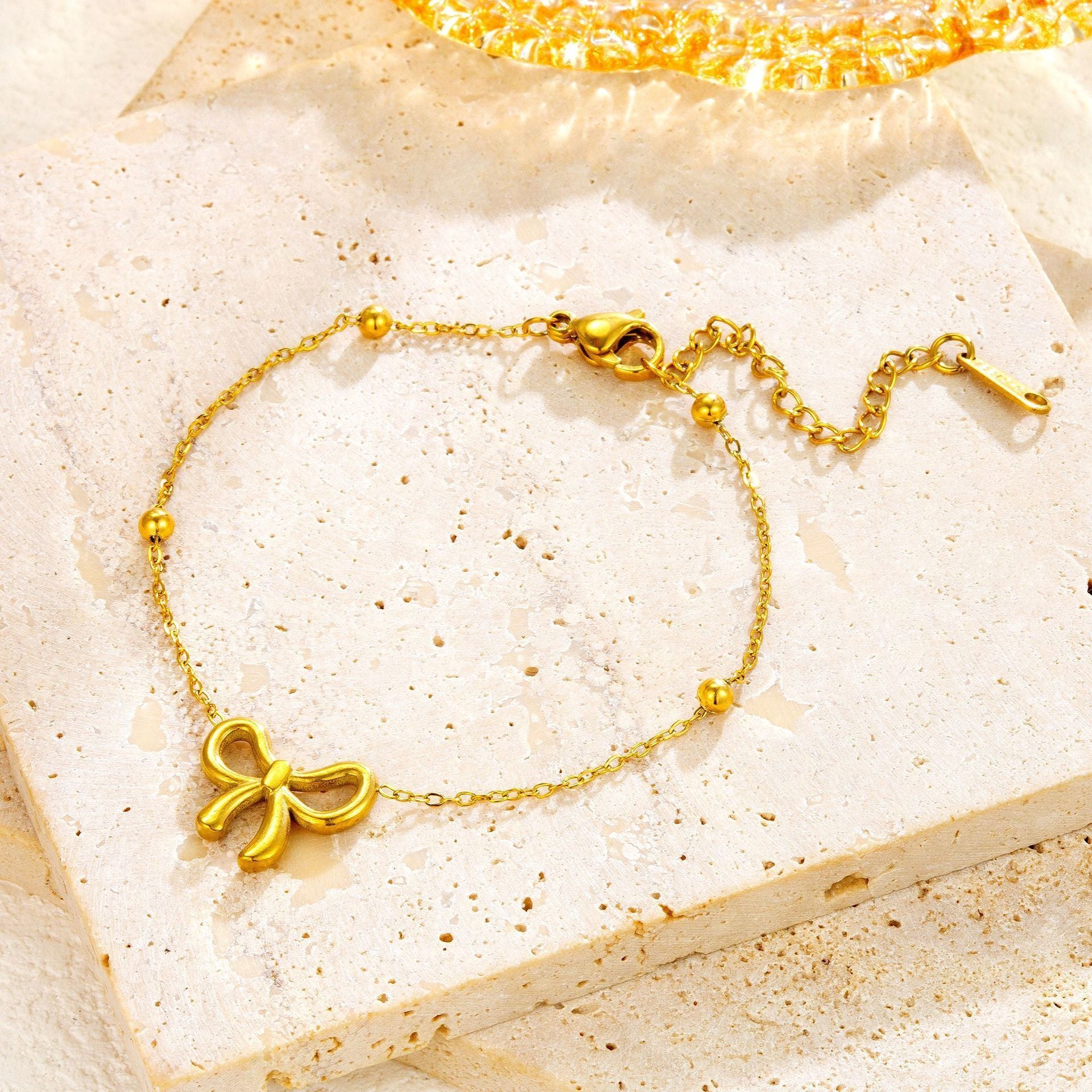 MYKI Gold-Plated Bow Charm Dainty Bracelet(MKBRAD843G-SSYI)
