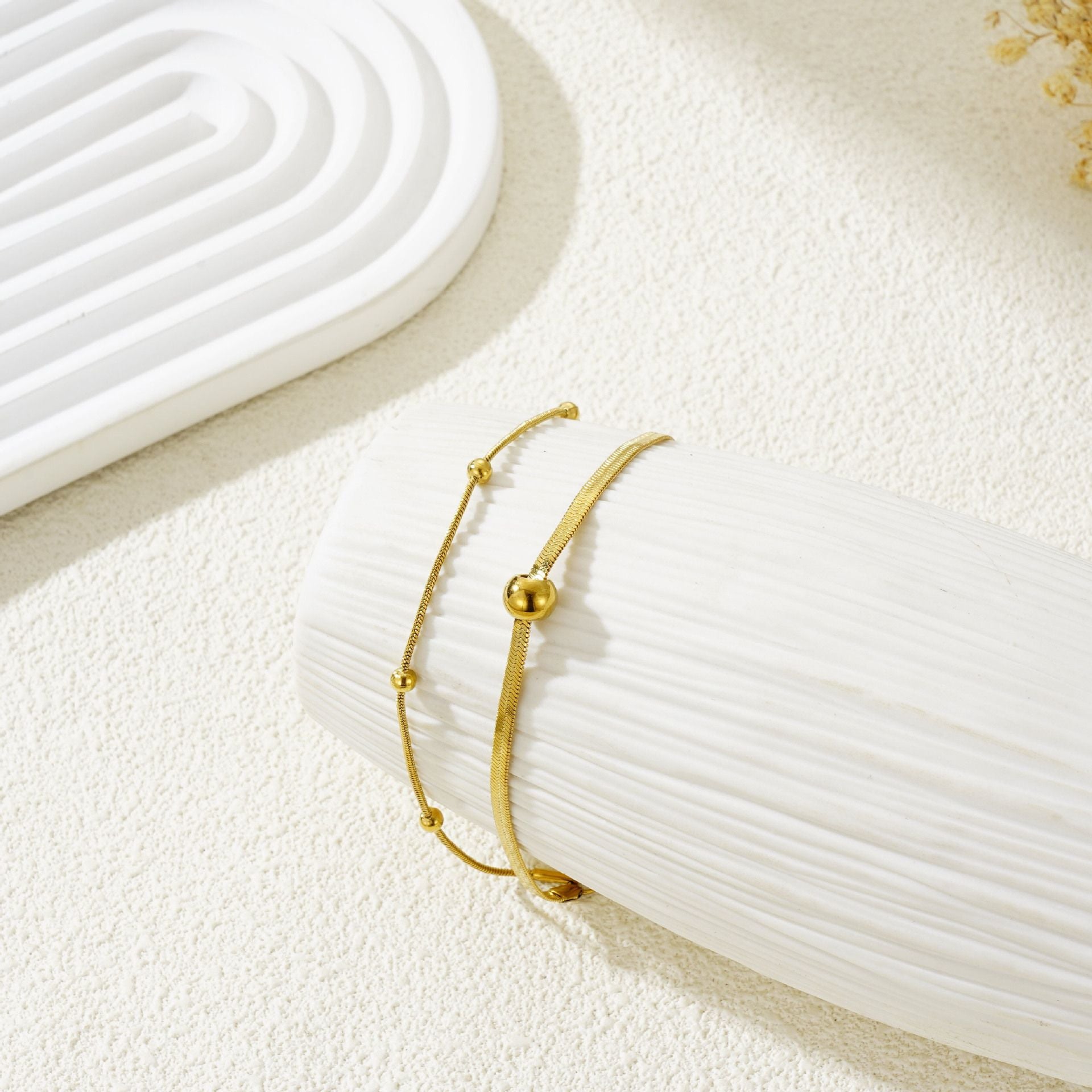 MYKI Gold-Plated Dual Bead Minimal Bracelet(MKBRAD845G-SSYI)