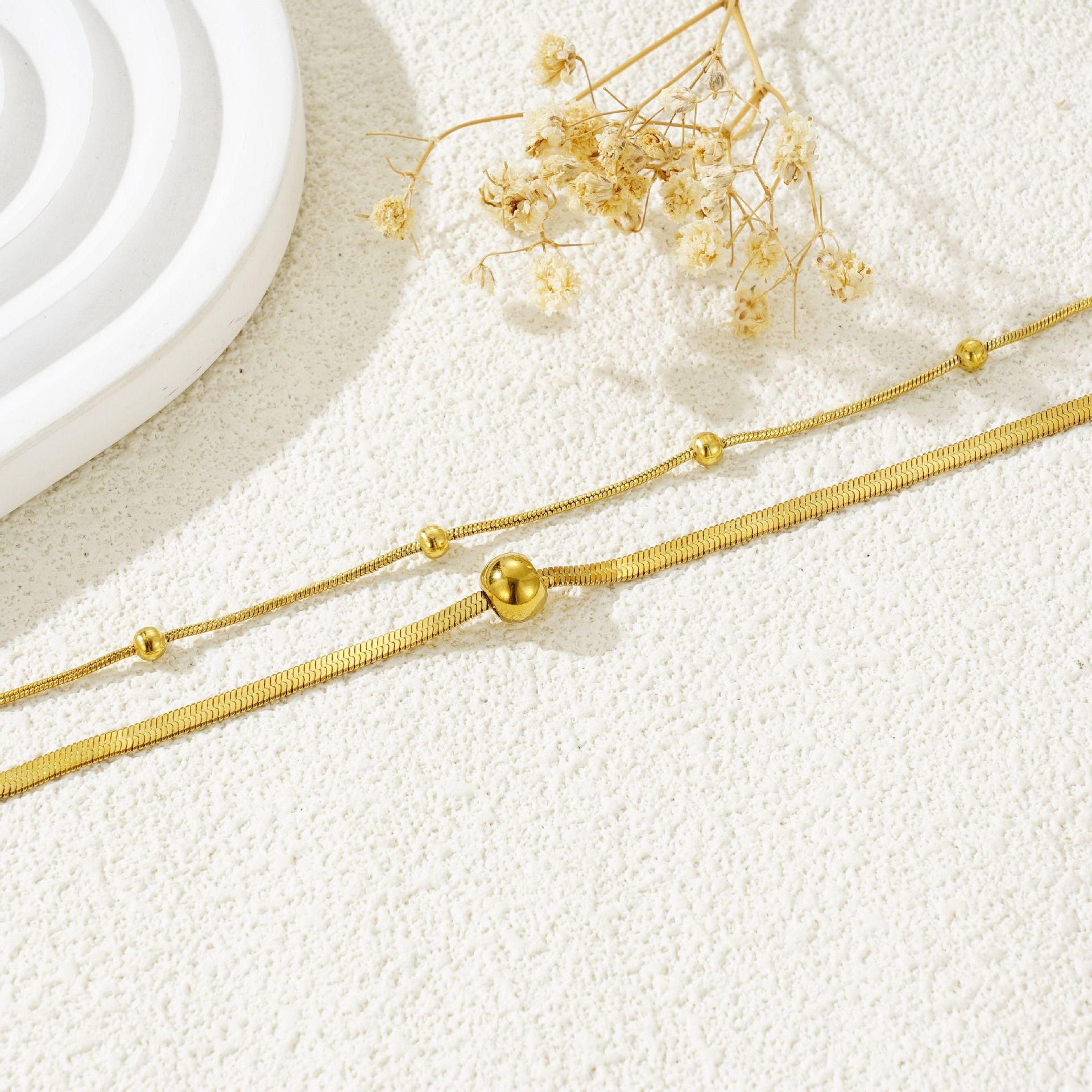 MYKI Gold-Plated Dual Bead Minimal Bracelet(MKBRAD845G-SSYI)