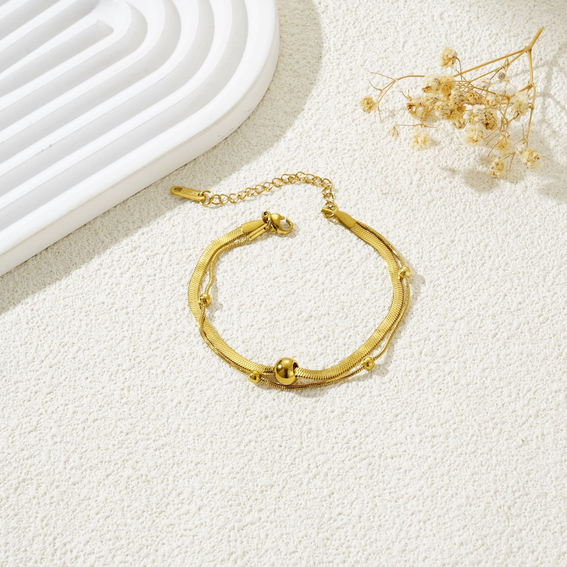 MYKI Gold-Plated Dual Bead Minimal Bracelet(MKBRAD845G-SSYI)