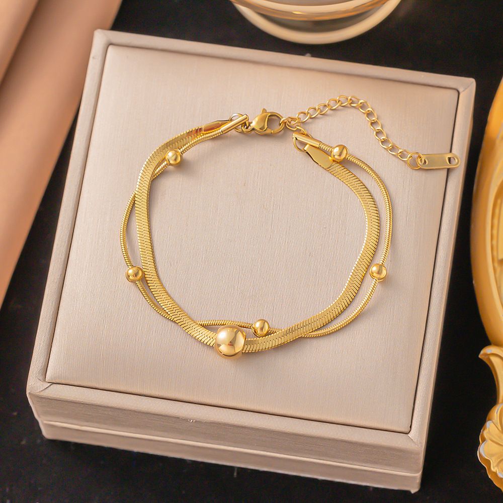MYKI Gold-Plated Dual Bead Minimal Bracelet(MKBRAD845G-SSYI)