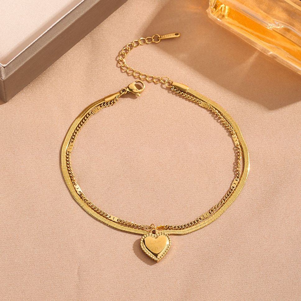 MYKI Gold-Plated Heart Pendant Layered Bracelet(MKBRAD846G-SSYI)