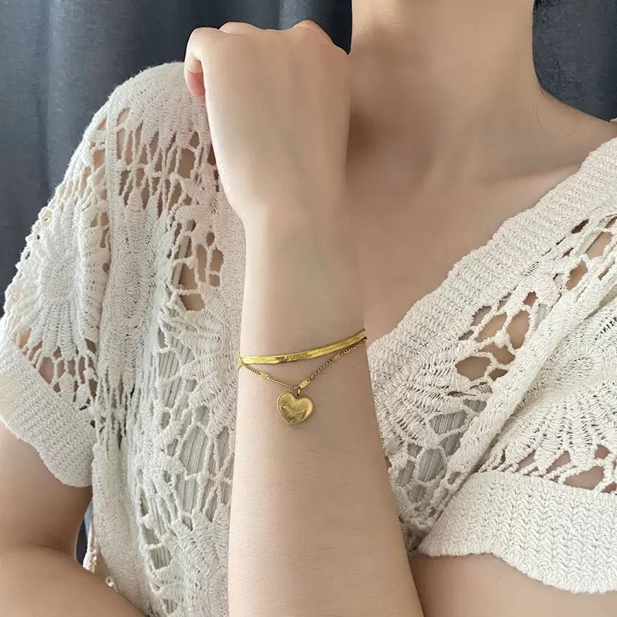 MYKI Gold-Plated Heart Pendant Layered Bracelet(MKBRAD846G-SSYI)