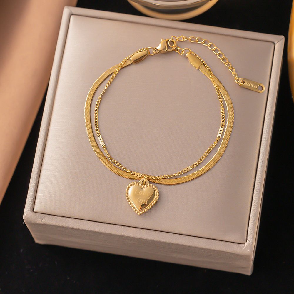 MYKI Gold-Plated Heart Pendant Layered Bracelet(MKBRAD846G-SSYI)