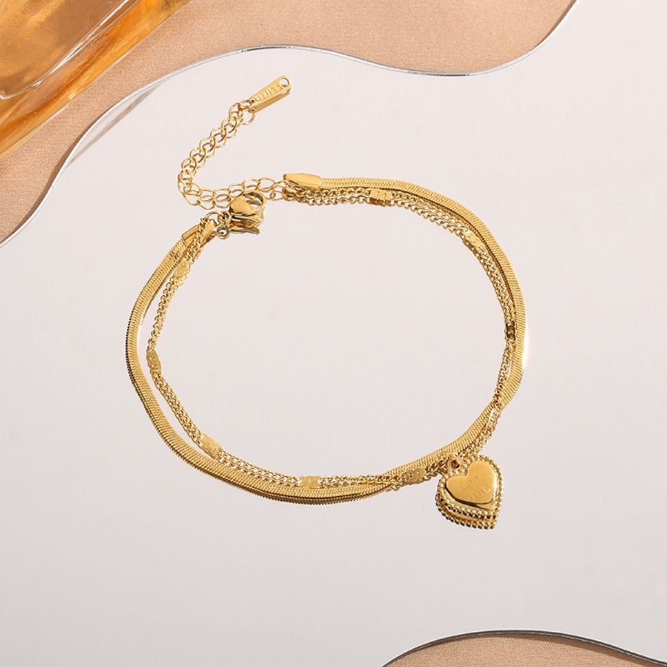 MYKI Gold-Plated Heart Pendant Layered Bracelet(MKBRAD846G-SSYI)