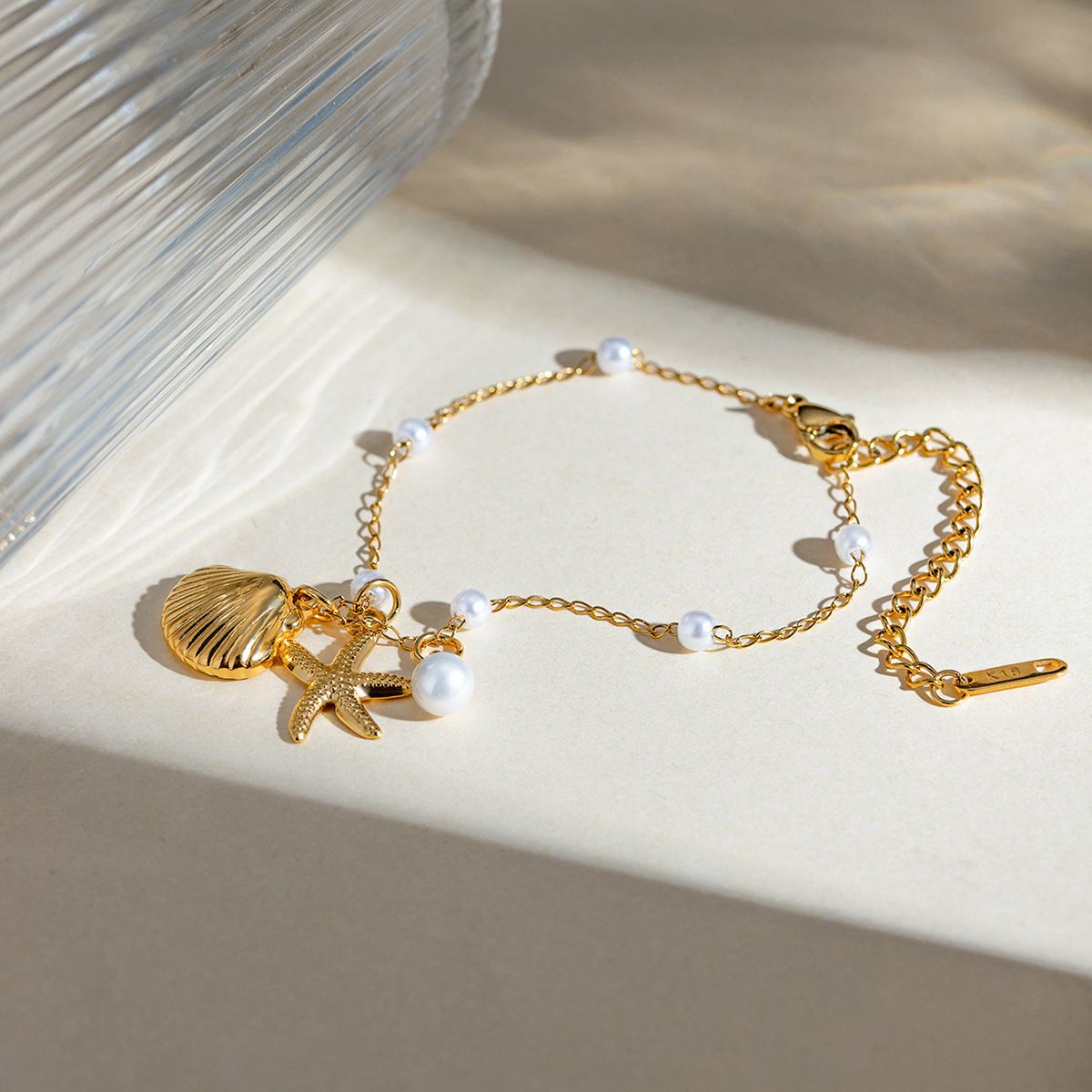 MYKI Gold-Plated Pearl Seashell Starfish Bracelet(MKBRAD849G-SSYI)