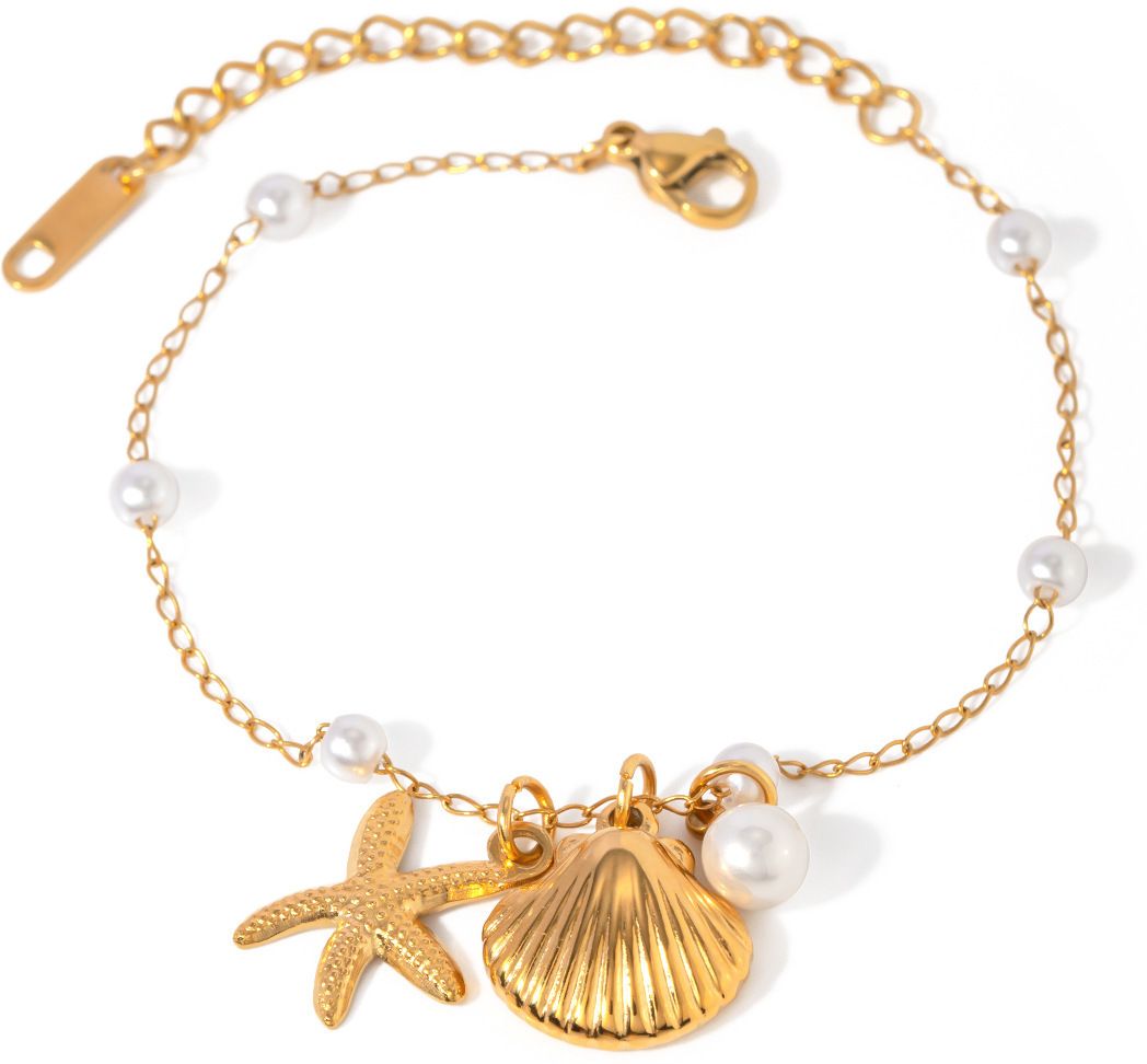 MYKI Gold-Plated Pearl Seashell Starfish Bracelet(MKBRAD849G-SSYI)