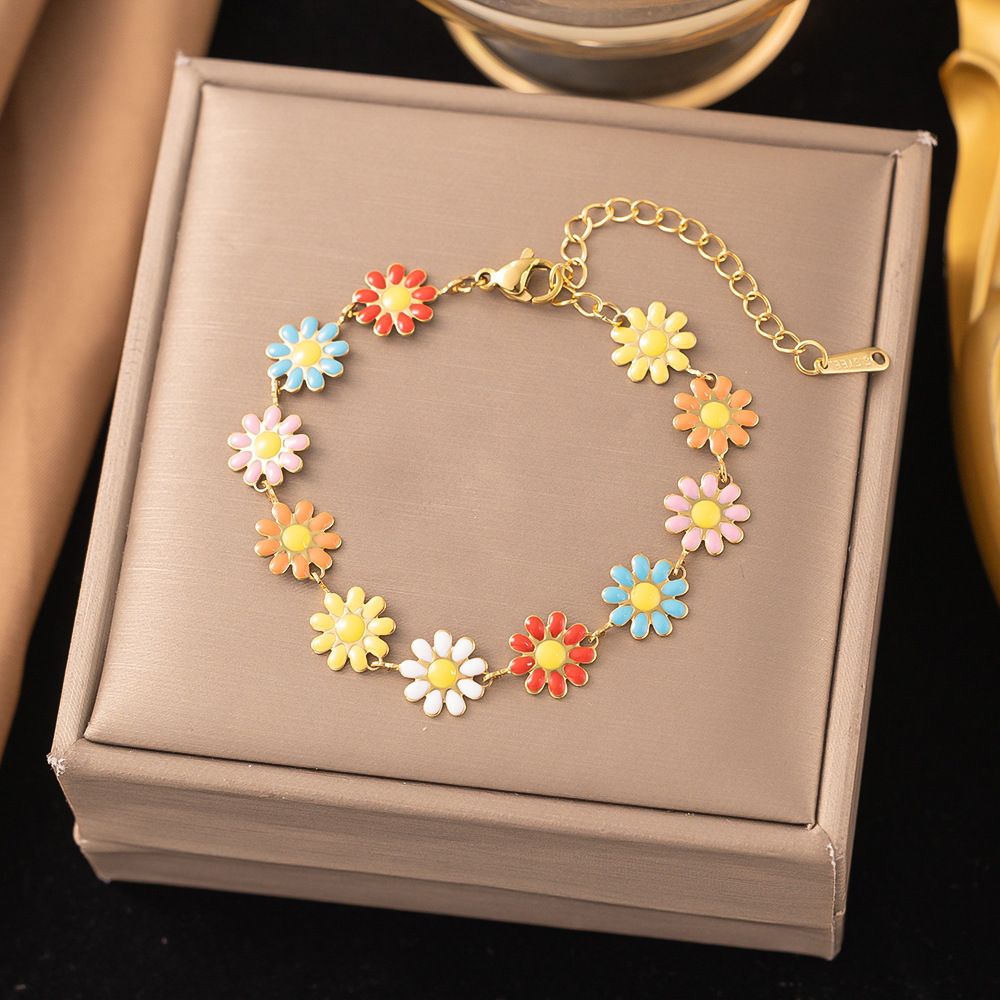 MYKI Gold-Plated Colorful Enamel Flower Bracelet(MKBRAD851G-SSYI)