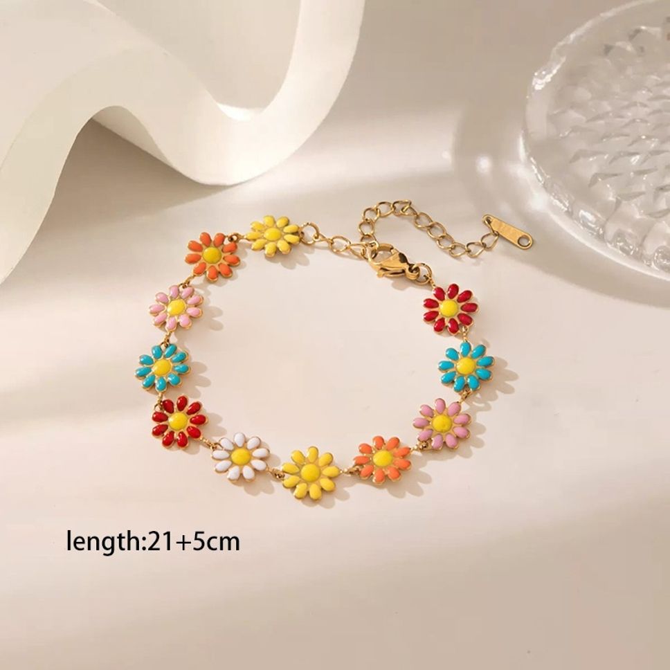MYKI Gold-Plated Colorful Enamel Flower Bracelet(MKBRAD851G-SSYI)
