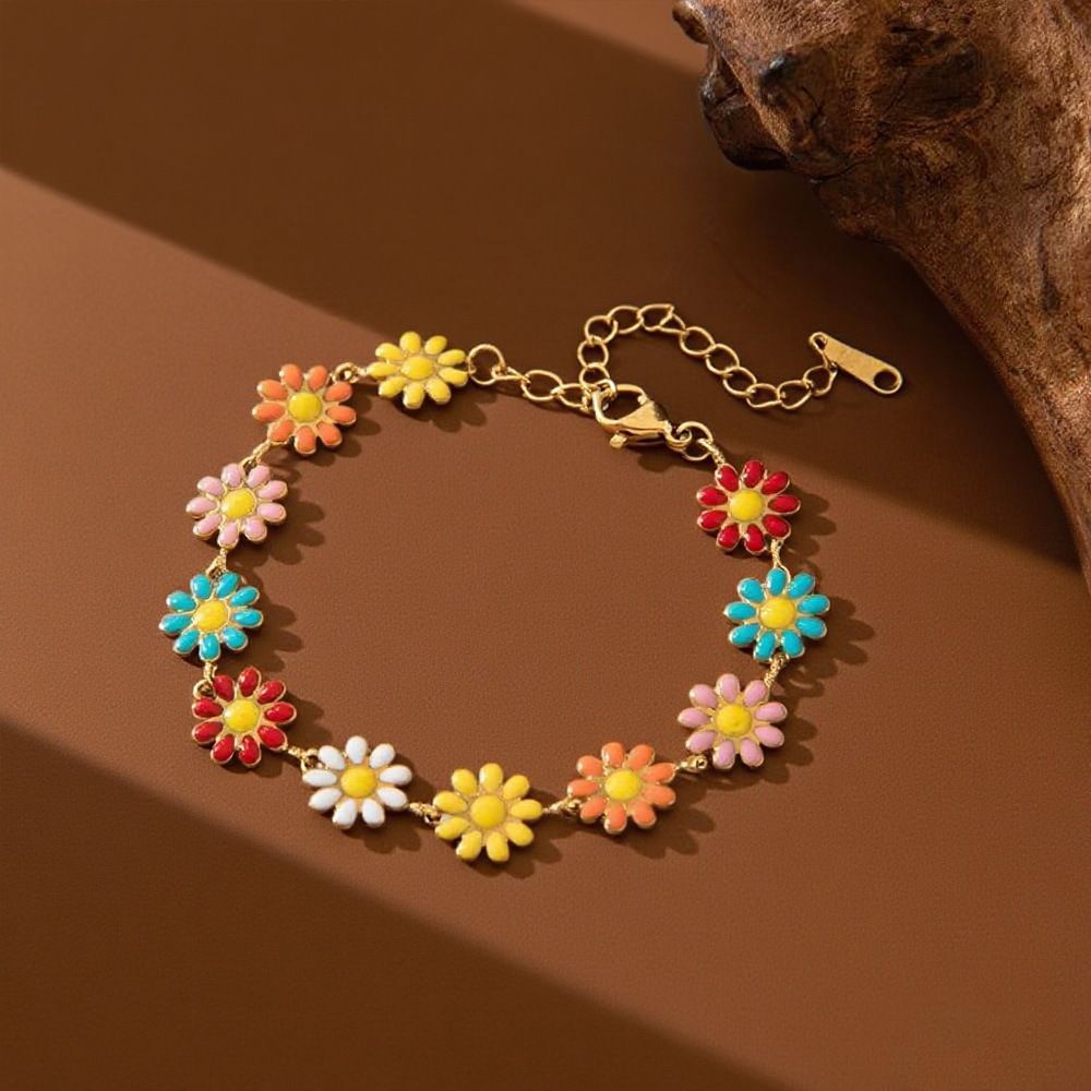 MYKI Gold-Plated Colorful Enamel Flower Bracelet(MKBRAD851G-SSYI)