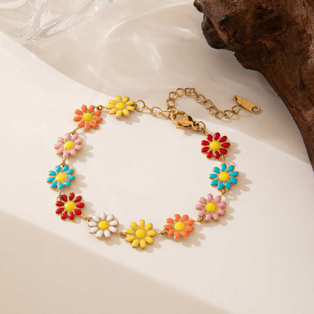 MYKI Gold-Plated Colorful Enamel Flower Bracelet(MKBRAD851G-SSYI)