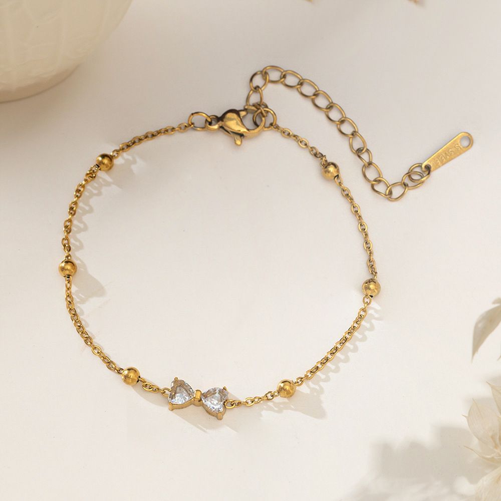 MYKI Gold-Plated Bow Crystal Charm Bracelet(MKBRAD857G-SSYI)