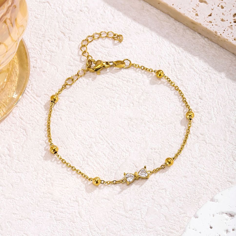 MYKI Gold-Plated Bow Crystal Charm Bracelet(MKBRAD857G-SSYI)
