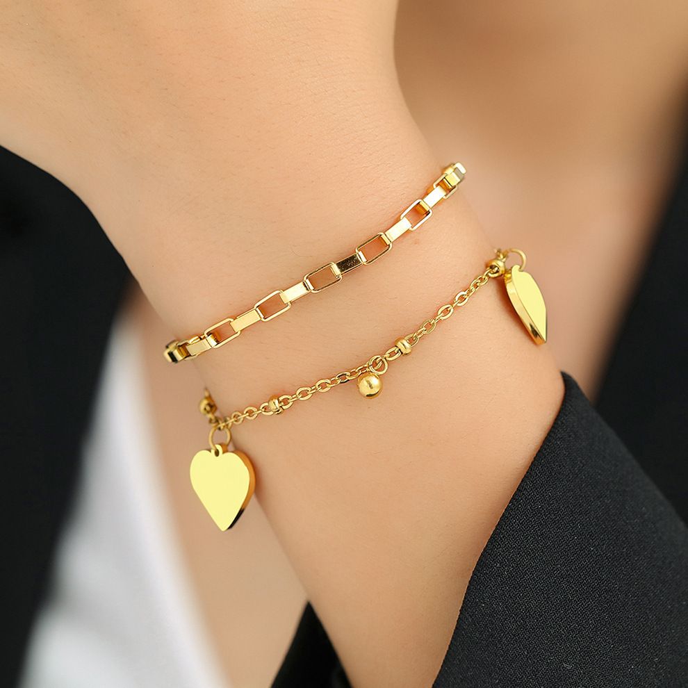 MYKI Gold-Plated Heart Charm Layered Bracelet(MKBRAD858G-SSYI)