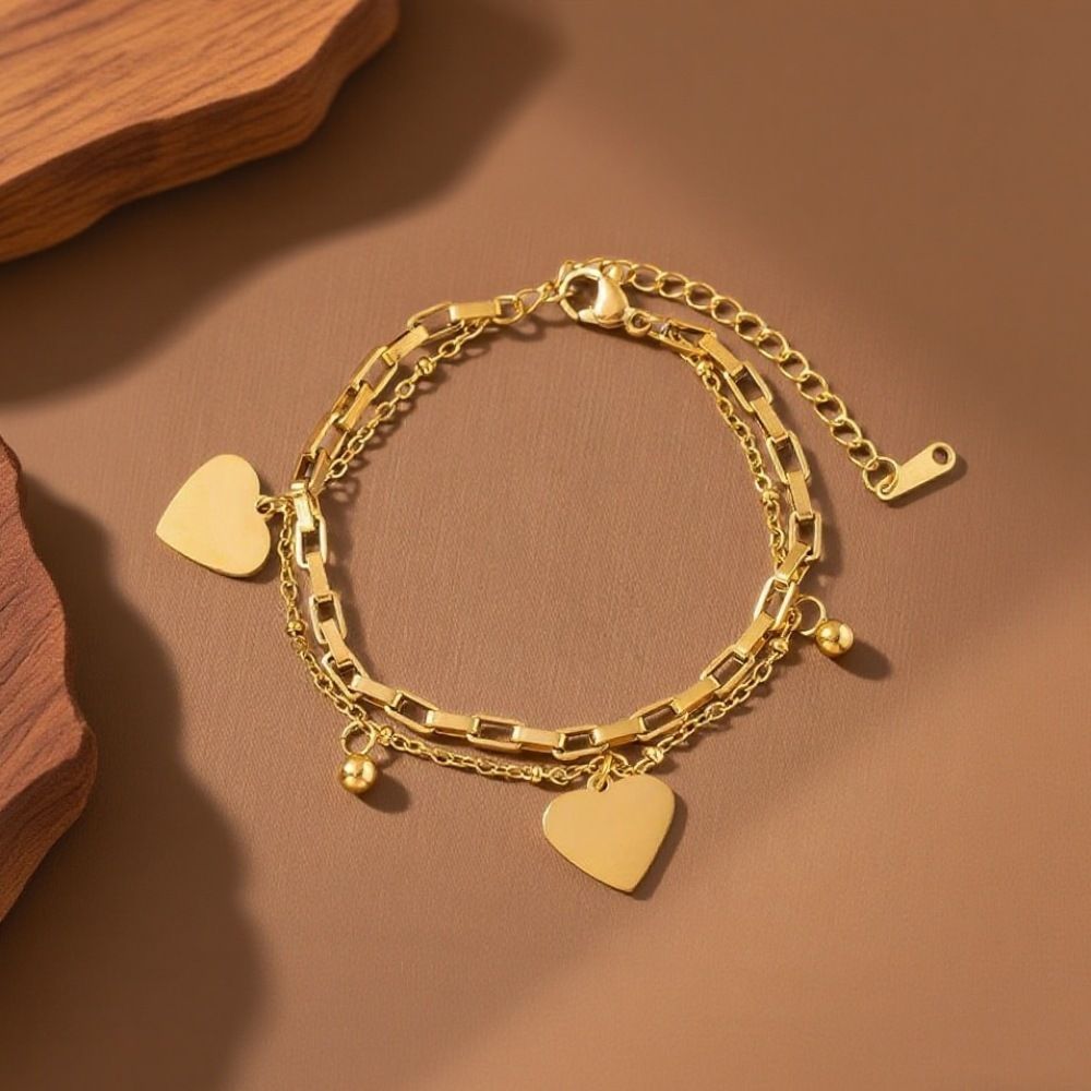 MYKI Gold-Plated Heart Charm Layered Bracelet(MKBRAD858G-SSYI)