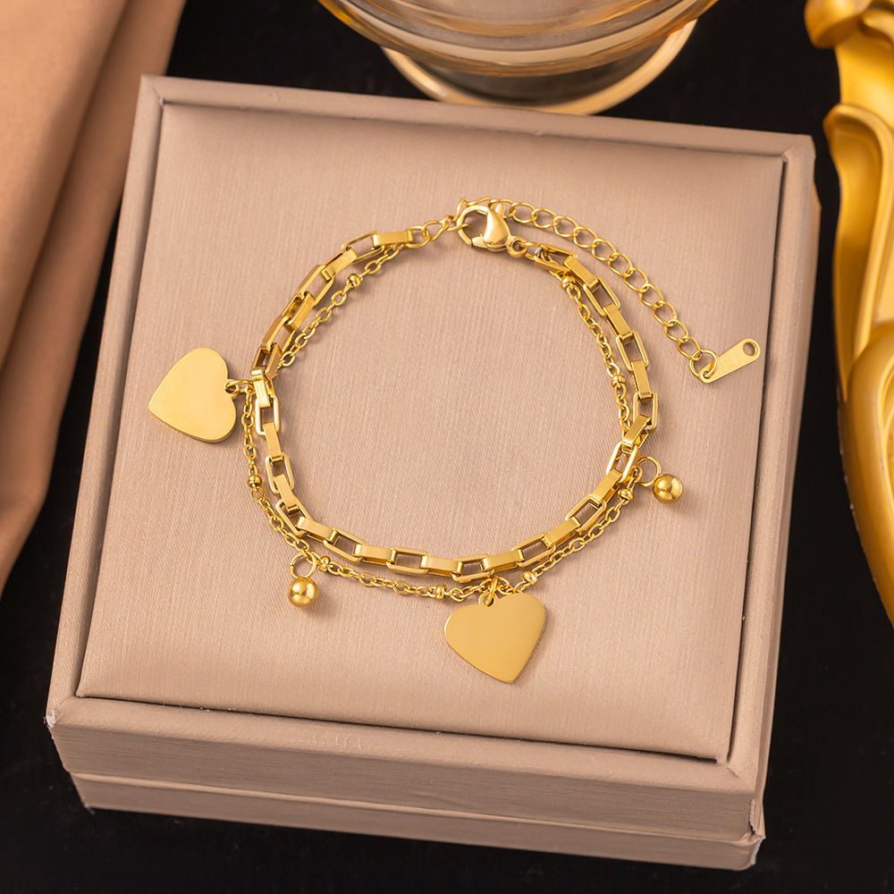 MYKI Gold-Plated Heart Charm Layered Bracelet(MKBRAD858G-SSYI)