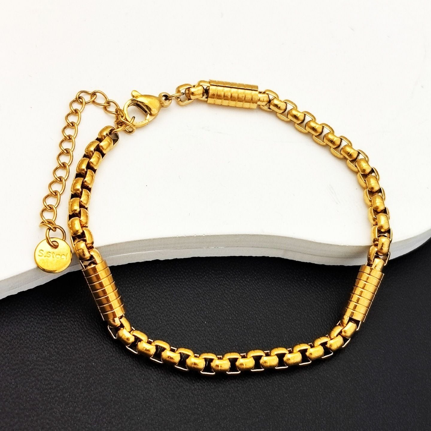 MYKI Gold-Plated Box Link Minimal Bracelet(MKBRAD862G-SSYI)