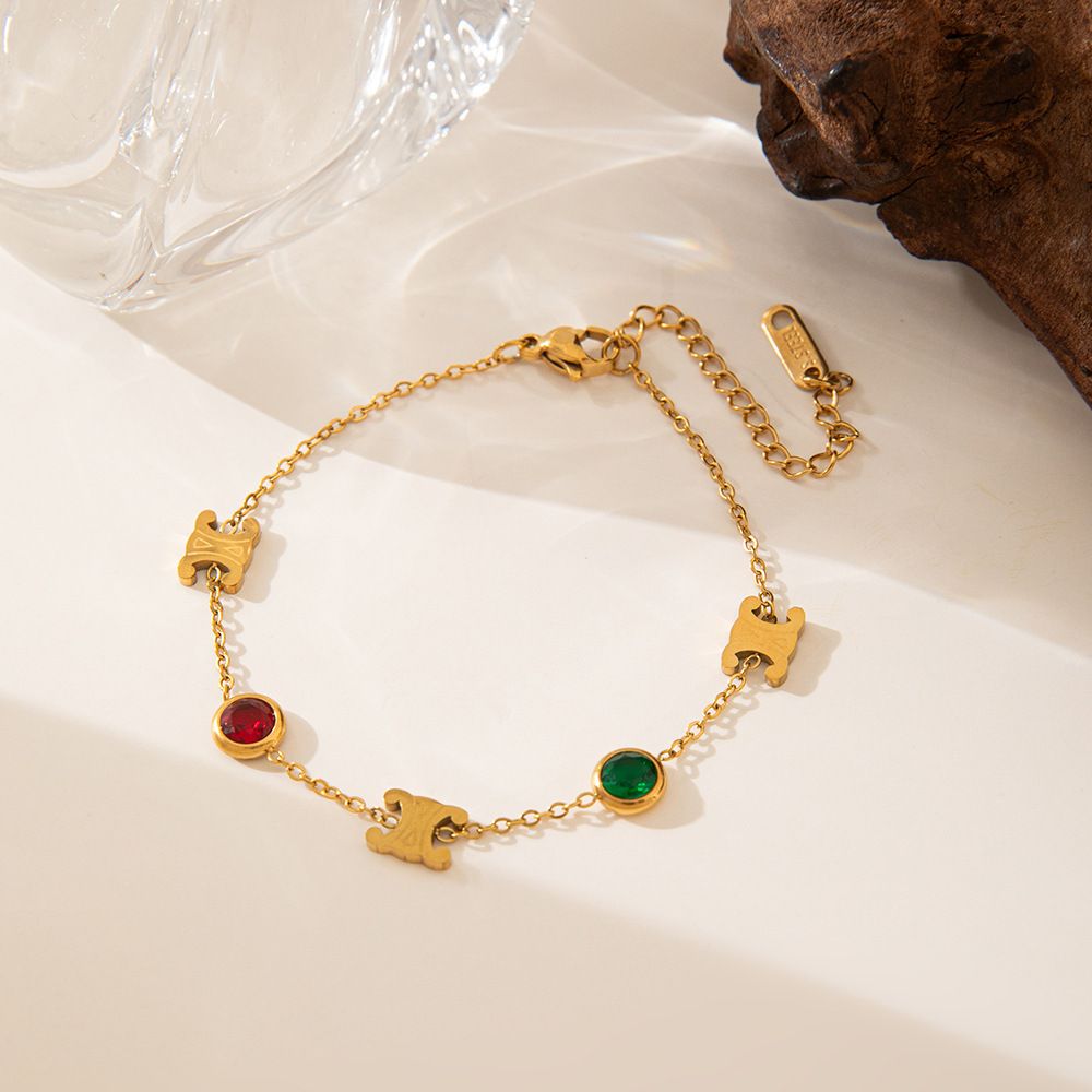 MYKI Gold-Plated Dual Stone Charm Bracelet(MKBRAD863G-SSYI)