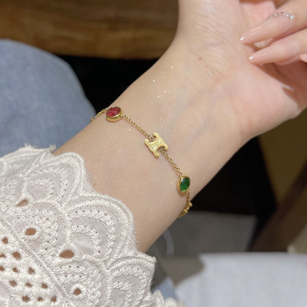MYKI Gold-Plated Dual Stone Charm Bracelet(MKBRAD863G-SSYI)
