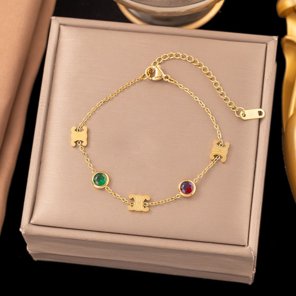 MYKI Gold-Plated Dual Stone Charm Bracelet(MKBRAD863G-SSYI)