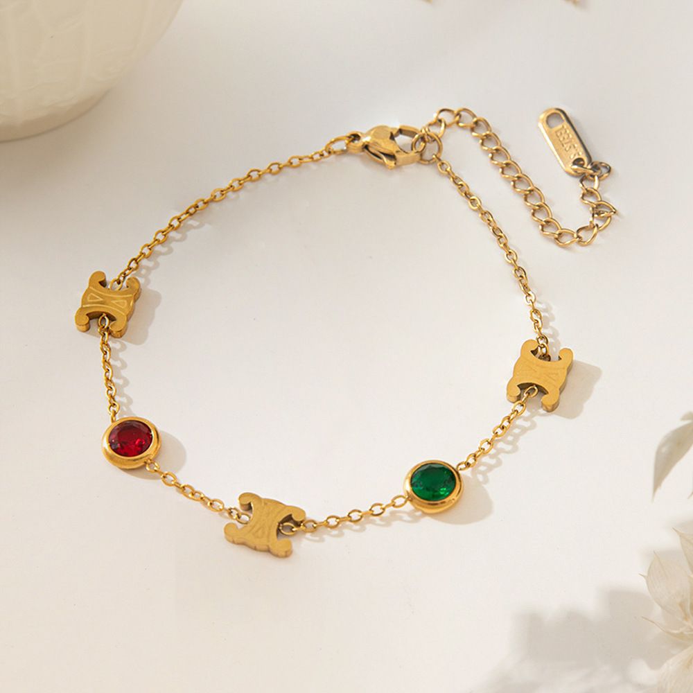 MYKI Gold-Plated Dual Stone Charm Bracelet(MKBRAD863G-SSYI)