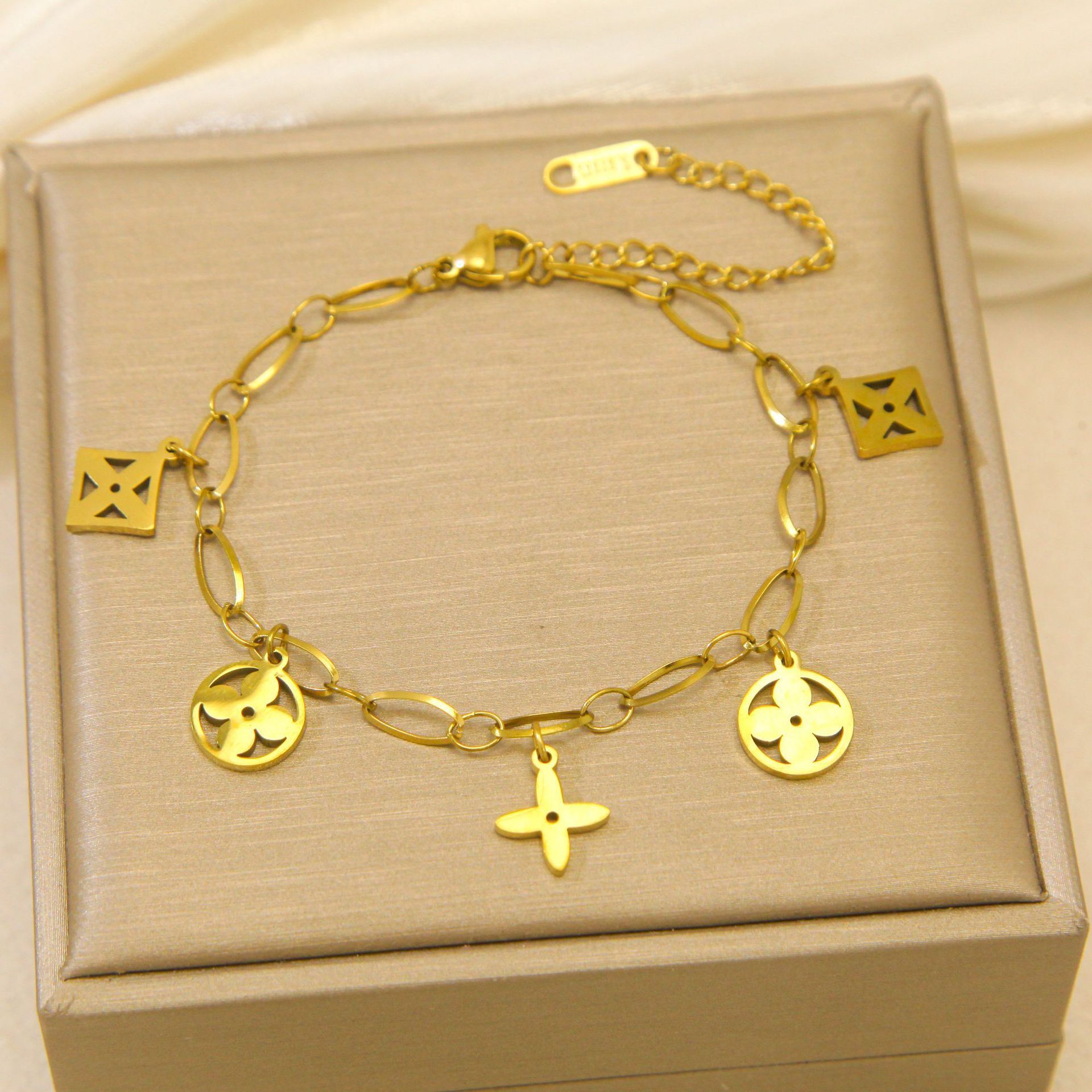MYKI Gold-Plated Geometric Shapes Charm Bracelet – Modern Symbol Theme| MYKI(MKBRAD874G-SSYI)