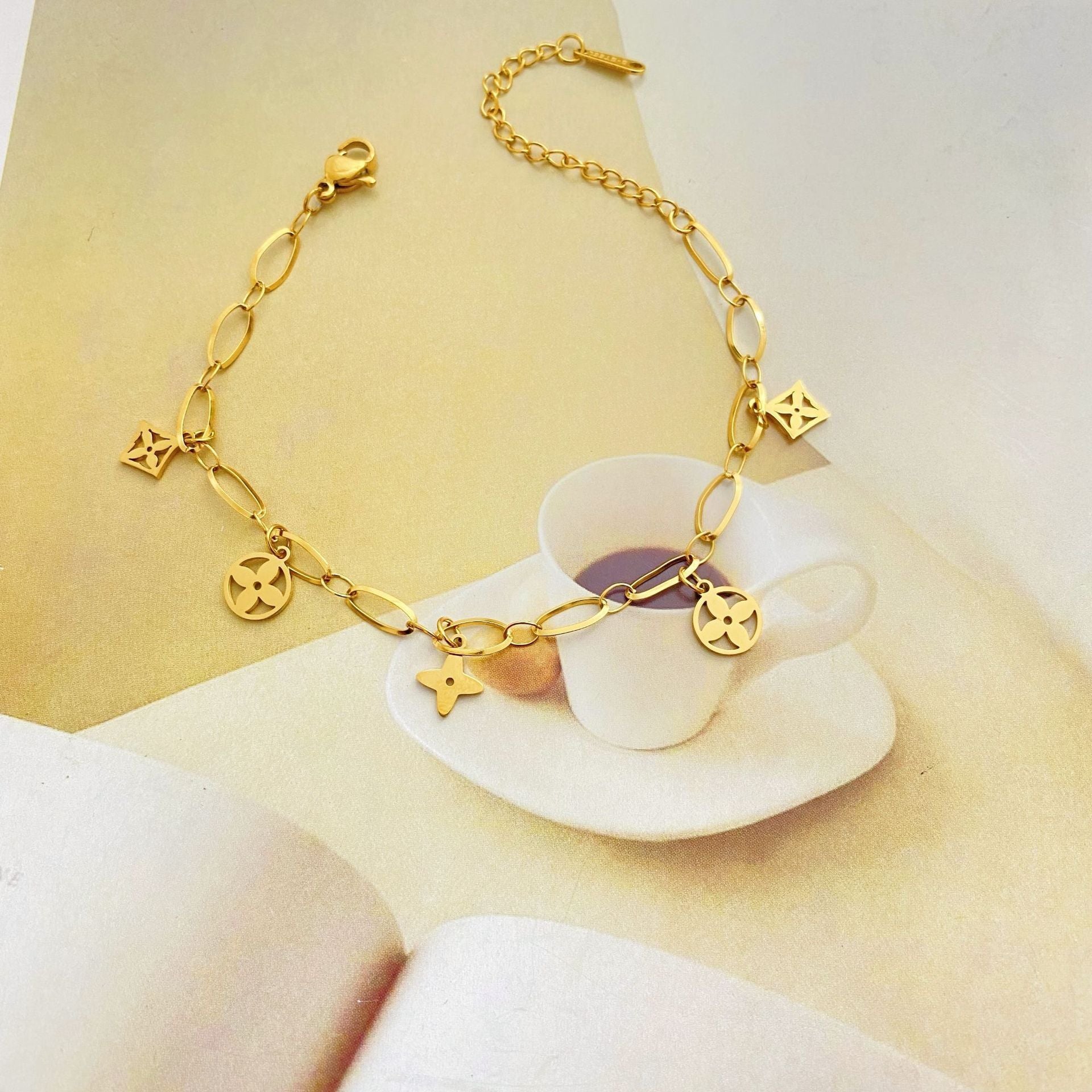 MYKI Gold-Plated Geometric Shapes Charm Bracelet – Modern Symbol Theme| MYKI(MKBRAD874G-SSYI)