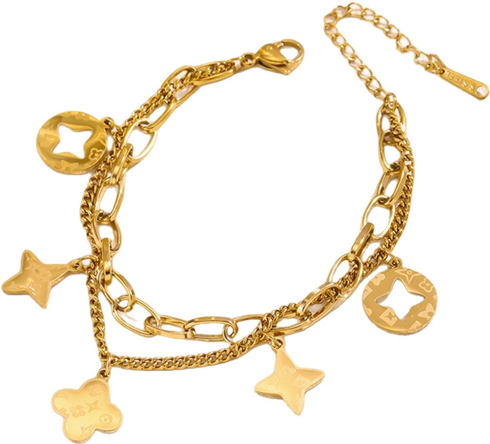MYKI Gold-Plated Star & Clover Charm Layered Bracelet – Lucky Motif Theme | MYKI(MKBRAD875G-SSYI)