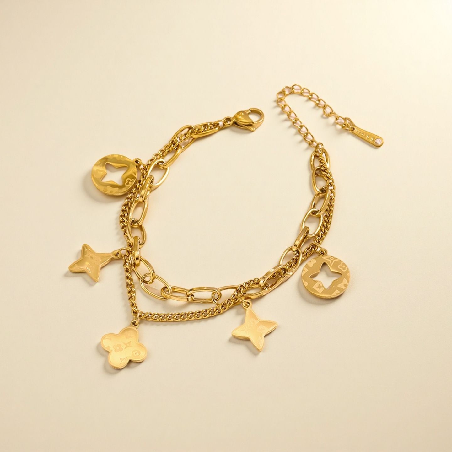 MYKI Gold-Plated Star & Clover Charm Layered Bracelet – Lucky Motif Theme | MYKI(MKBRAD875G-SSYI)