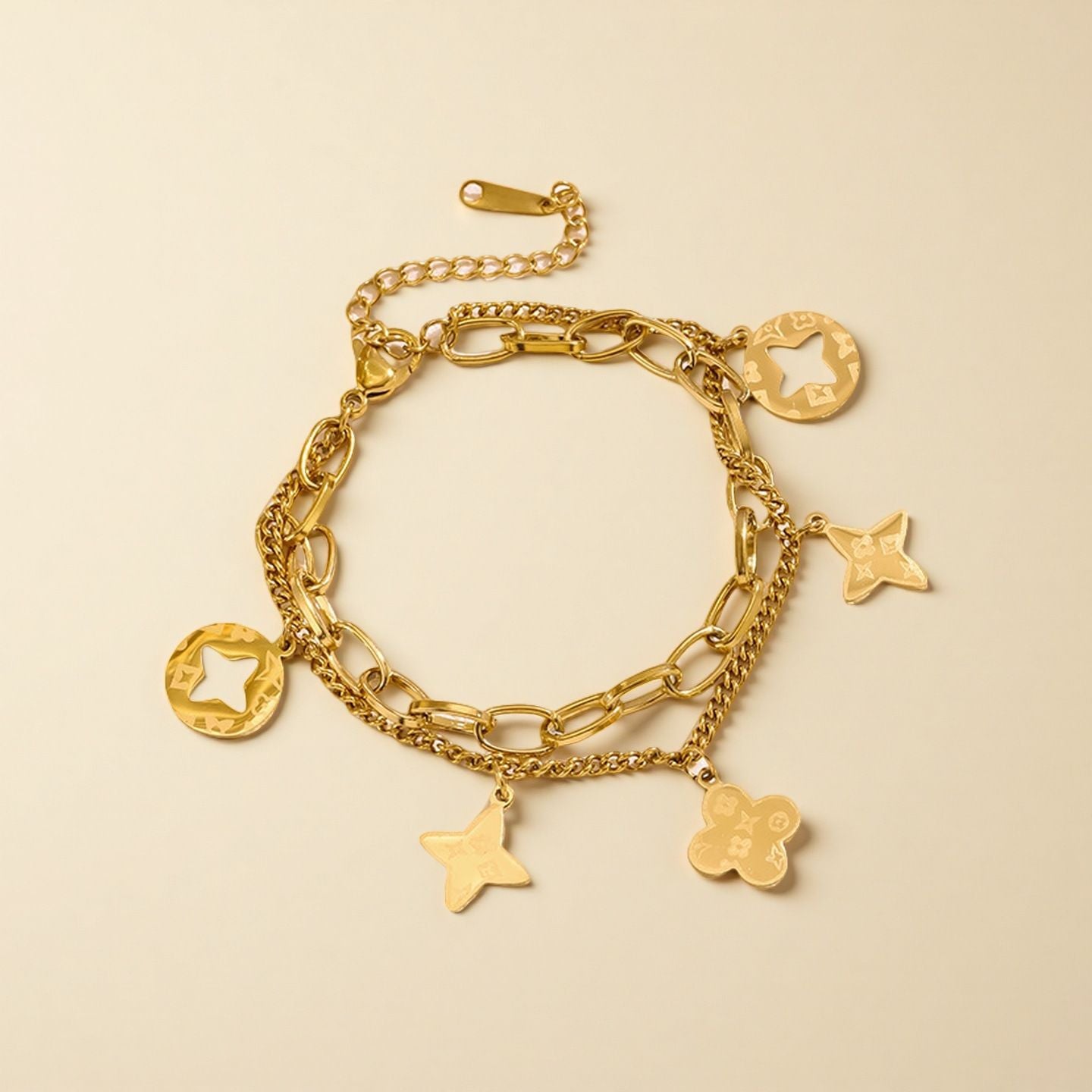 MYKI Gold-Plated Star & Clover Charm Layered Bracelet – Lucky Motif Theme | MYKI(MKBRAD875G-SSYI)
