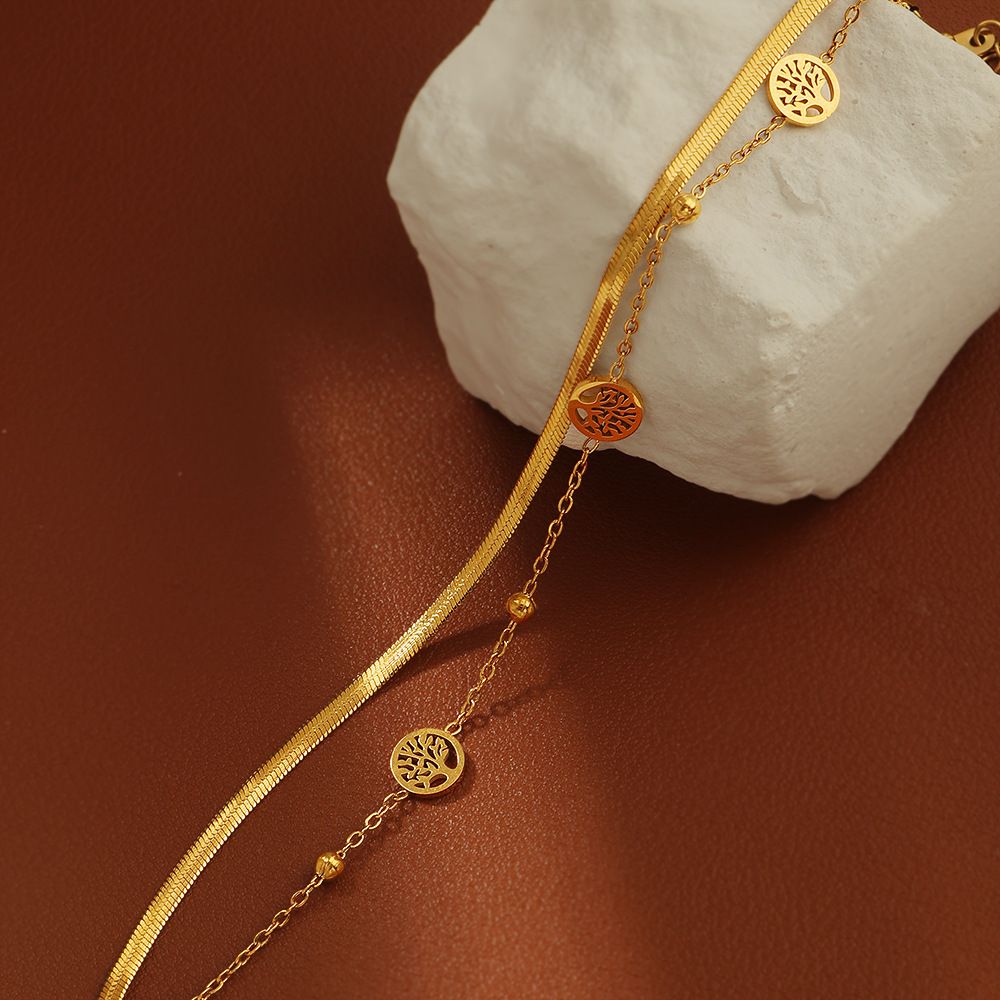 MYKI Gold-Plated Tree of Life Charm Layered Bracelet – Anti-Tarnish Adjustable(MKBRAD876G-SSYI)