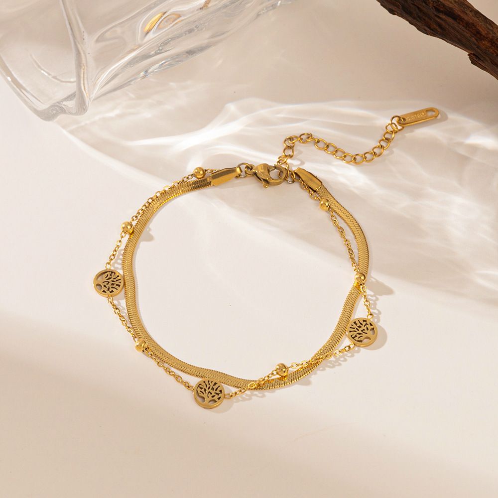 MYKI Gold-Plated Tree of Life Charm Layered Bracelet – Anti-Tarnish Adjustable(MKBRAD876G-SSYI)