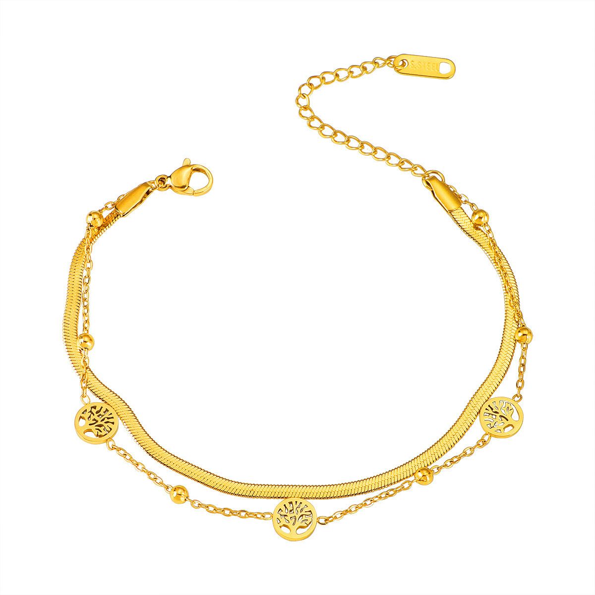 MYKI Gold-Plated Tree of Life Charm Layered Bracelet – Anti-Tarnish Adjustable(MKBRAD876G-SSYI)
