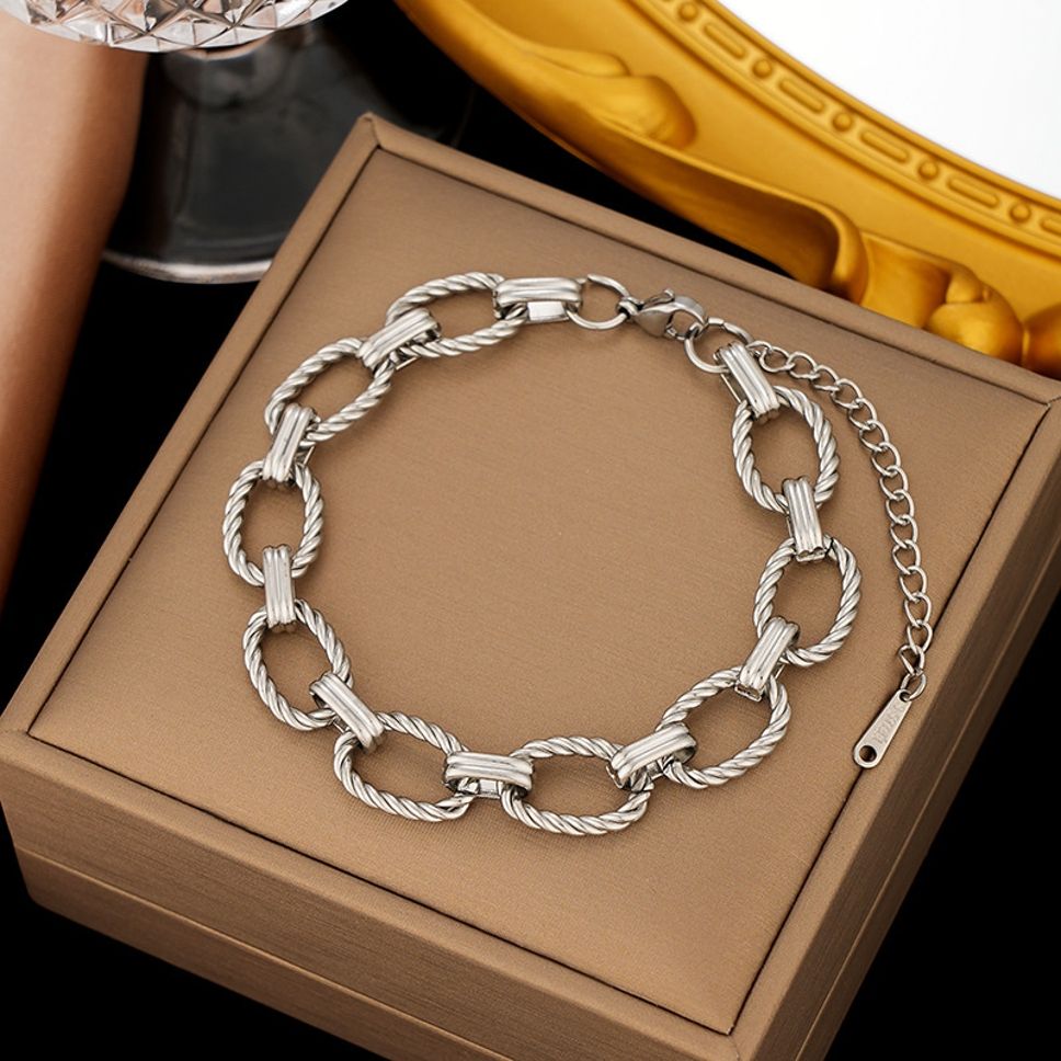MYKI Twisted Oval Link Chain Bracelet – Anti-Tarnish Statement Design(MKBRAD877-SSYI)