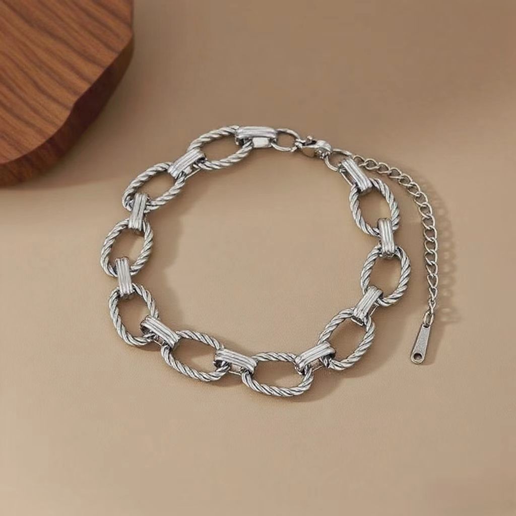 MYKI Twisted Oval Link Chain Bracelet – Anti-Tarnish Statement Design(MKBRAD877-SSYI)