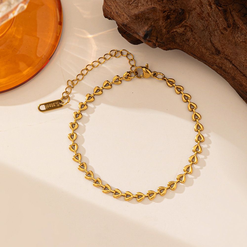 MYKI Gold-Plated Mini Heart Link Chain Bracelet – Anti-Tarnish Dainty Design(MKBRAD878G-SSYI)