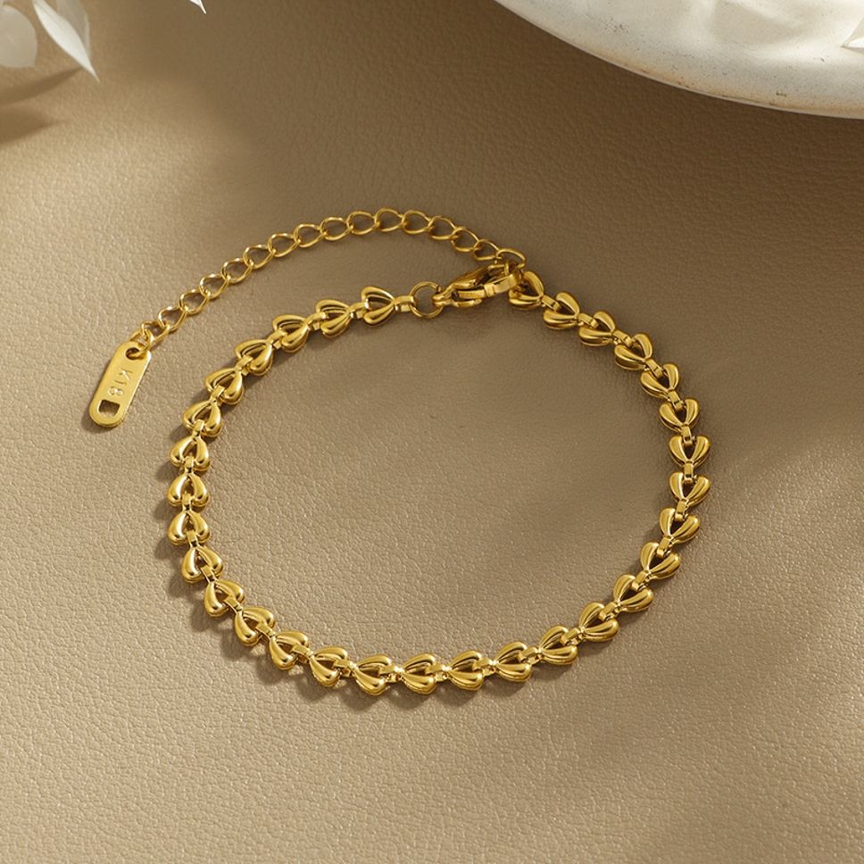 MYKI Gold-Plated Mini Heart Link Chain Bracelet – Anti-Tarnish Dainty Design(MKBRAD878G-SSYI)